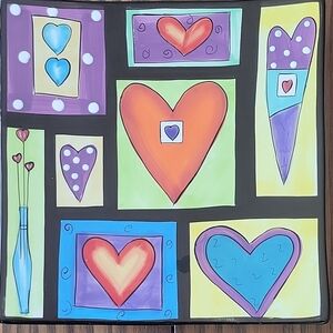 NAYLOR DESIGNS Hand Painted Hearts Valentine's Hanging Plate (9.75” x 9.75”)